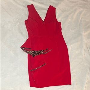Laundry By Shelli Segal Red Asymmetrical Dress with Leopard Detail